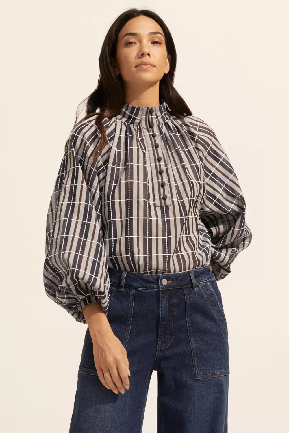 Women Zoe Kratzmann Fuse Top-Indigo Check