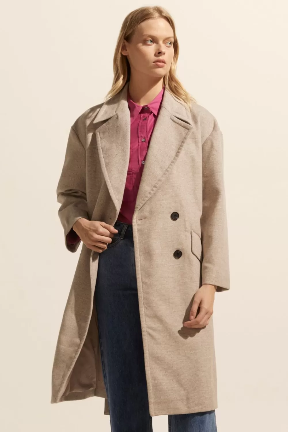 Women Zoe Kratzmann Pillar Coat-Stone Mini Check